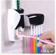 Dispensador de pasta y colgador de cepillos rosado verde y n